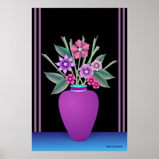 Paarse Vase met kleurrijke bloemen Poster (Voorkant)