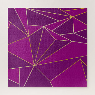 Paarse veelhoekkunst: gouden lijn geometrische ach legpuzzel