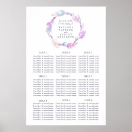 Paarse veer waterverf bruiloft tafelplan poster
