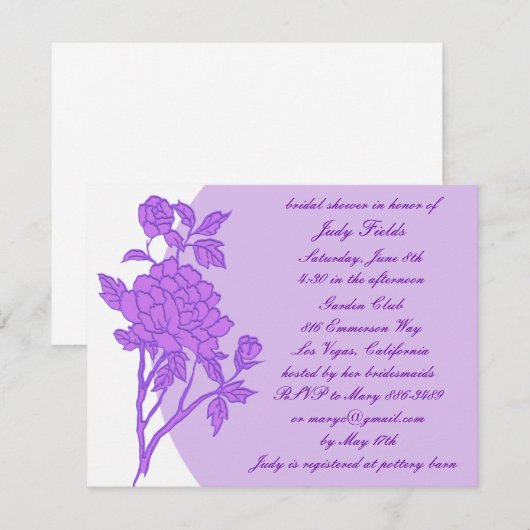 Paarse ventilator aangepaste bridal Shower-uitnodi Kaart (Voorkant / Achterkant)