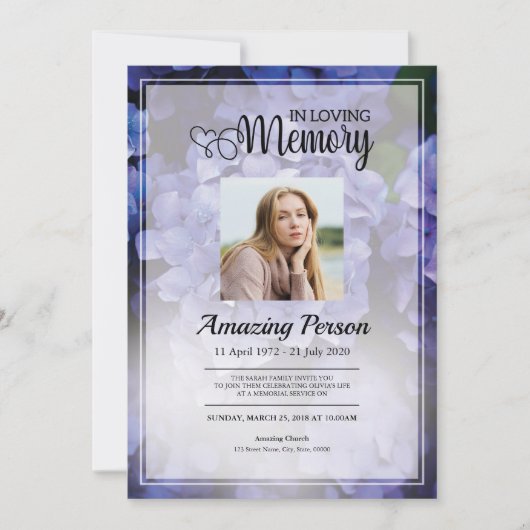 Paarse ventilator Funeral order of service Invitat Kaart (Voorkant)