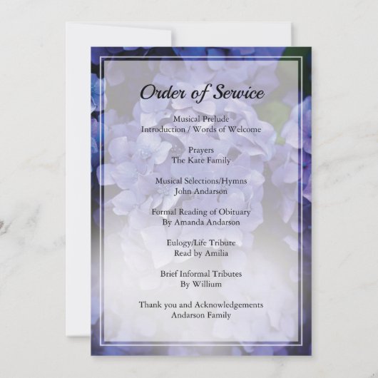 Paarse ventilator Funeral order of service Invitat Kaart (Achterkant)