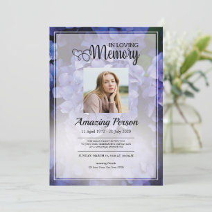 Paarse ventilator Funeral order of service Invitat Kaart