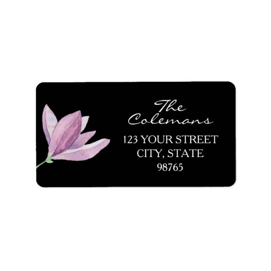 Paarse ventilator op zwart retouradres etiket (Voorkant)