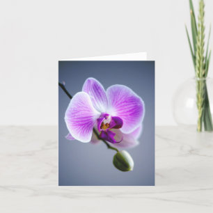 Paarse ventilator, ORCHID en Bud op Stm Note Card Kaart