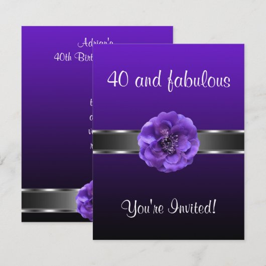 Paarse ventilator Silver Fabulous 40th Kaart (Voorkant / Achterkant)