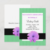 Paarse ventilator zwarte ribbon Birthday uitnodigi Kaart (Voorkant / Achterkant)