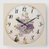 Paarse ventilatormand vierkante klok (Voorkant)