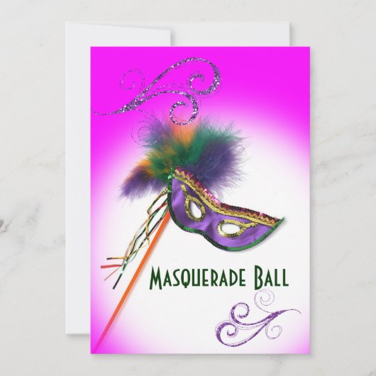 Paarse Veren Masker Paarse Masquerade Party Kaart (Voorkant)