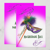 Paarse Veren Masker Paarse Masquerade Party Kaart (Voorkant / Achterkant)
