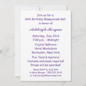 Paarse Veren Masker Sweet 16 Masquerade Party Kaart (Achterkant)