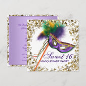 Paarse Veren Masker Sweet 16 Masquerade Party Kaart (Voorkant / Achterkant)