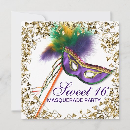 Paarse Veren Masker Sweet 16 Masquerade Party Kaart (Voorkant)