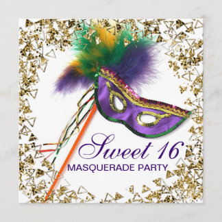 Paarse Veren Masker Sweet 16 Masquerade Party Kaart