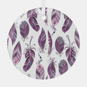 Paarse veren:  siernaadloos. glas ornament