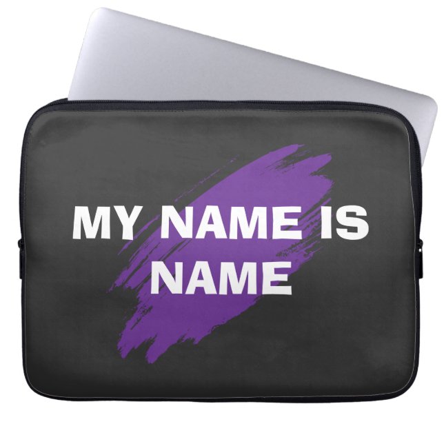 Paarse verf aangepaste tekst laptop sleeve (Voorkant)