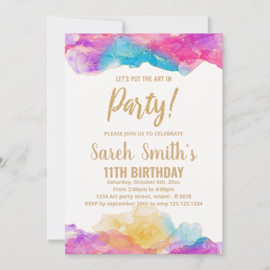 Paarse verf - Birthday - uitnodigingen (Voorkant)