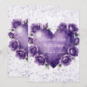Paarse verf hart en rozen bruiloft save the date (Voorkant / Achterkant)