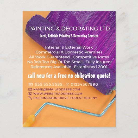 Paarse verf Roller, schilder en decorator Flyer (Voorkant)