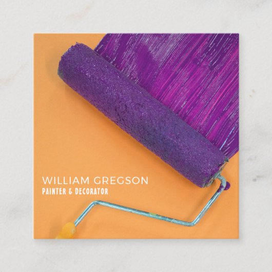 Paarse verf Roller, schilder en decorator Vierkante Visitekaartje (Voorkant)