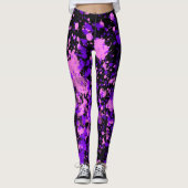 Paarse verf Spletters op zwarte Leggings (Voorkant)