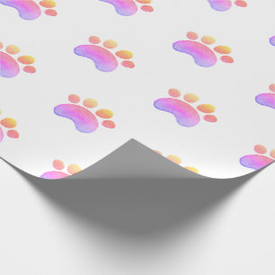 Paarse verfdrukken Kat Dog WaterkleurVoetafdruk Cadeaupapier
