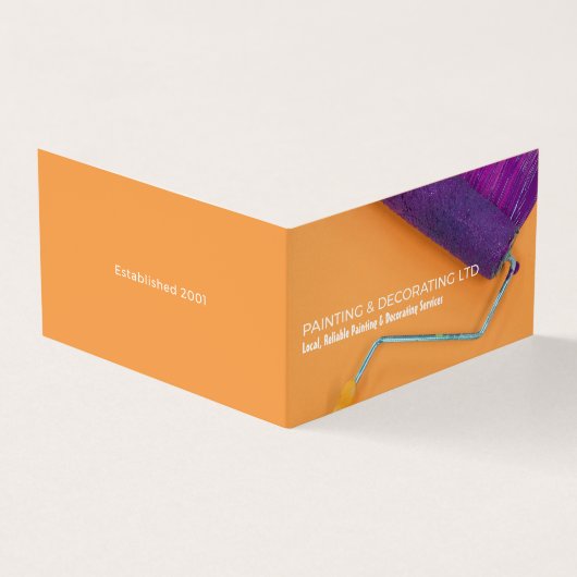 Paarse verfrol, schilder & decorator Foto Visitekaartje (Buitenkant)