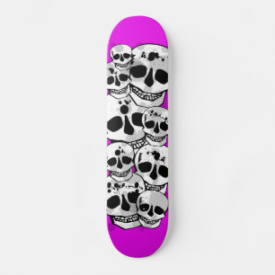 Paarse verfspatten schedels zwart skateboard deck