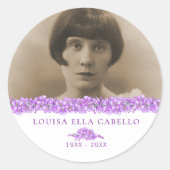 Paarse vergeet-me-niet hart gedenkgewoonte ronde sticker (Voorkant)