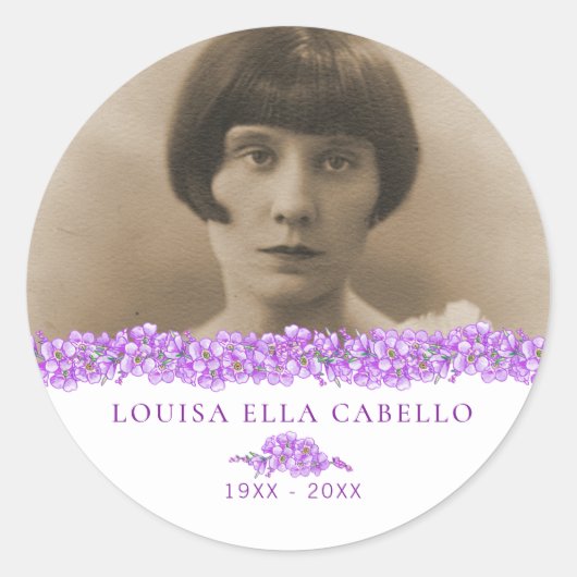 Paarse vergeet-me-niet hart gedenkgewoonte ronde sticker (Voorkant)