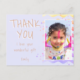 Paarse Verjaardag Bedankt Kinderen Foto Meisje Briefkaart