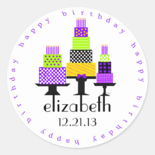 Paarse verjaardag Cakes Happy Birthday Ronde Sticker