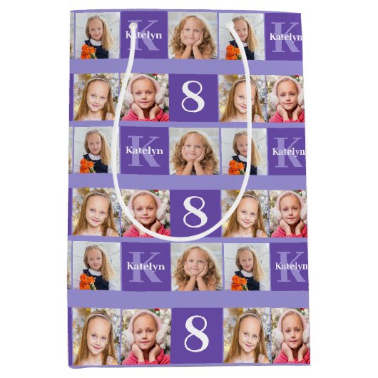 Paarse Verjaardag Fotocollage Custom Medium Cadeauzakje (Voorkant)