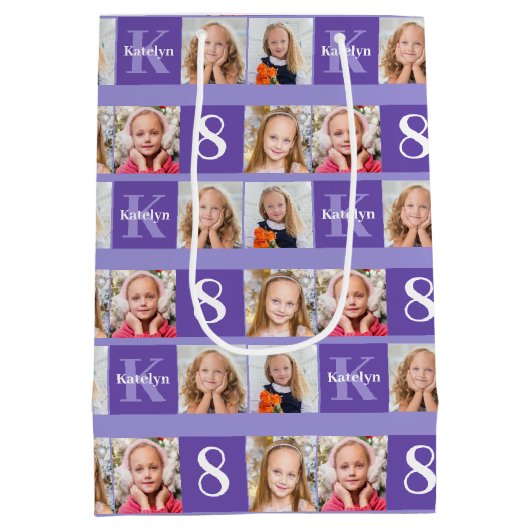  Paarse Verjaardag Fotocollage Custom Medium Cadeauzakje (Achterkant)