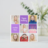 Paarse verjaardag fotocollage gepersonaliseerd kaart (Staand voorkant)