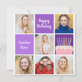Paarse verjaardag fotocollage gepersonaliseerd kaart (Voorkant)