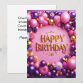 Paarse verjaardag kaart (Voorkant / Achterkant)