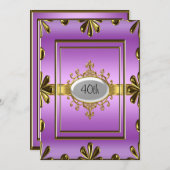 Paarse Verjaardag Uitnodiging PaarsGoud (Voorkant / Achterkant)