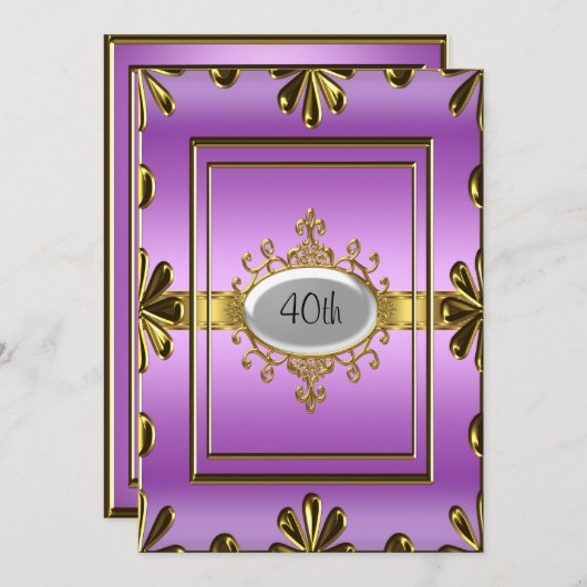 Paarse Verjaardag Uitnodiging PaarsGoud (Voorkant / Achterkant)
