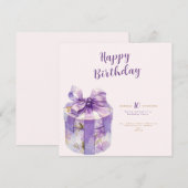 paarse verjaardags uitnodiging voor cadeau doos (Voorkant / Achterkant)