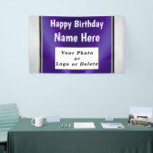 Paarse verjaardagsbanner met uw foto en naam spandoek (Beurs)