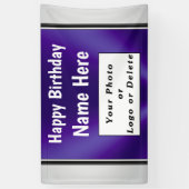 Paarse verjaardagsbanner met uw foto en naam spandoek (Verticaal)