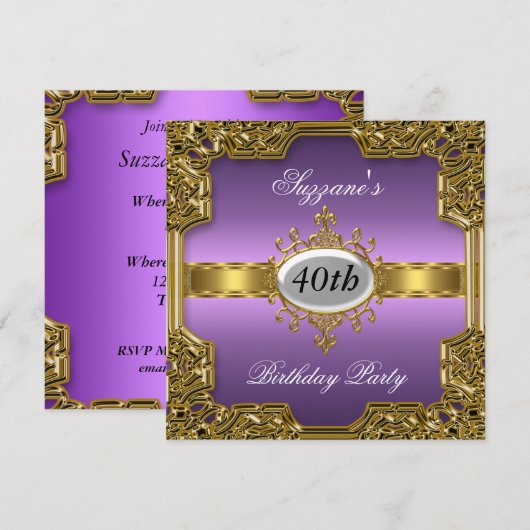 Paarse verjaardagsfeest Glamour Hot Invitation Kaart (Voorkant / Achterkant)