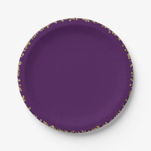 Paarse verjaardagsfeest met gouden glitter glamour papieren bordje