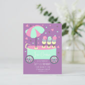 Paarse verjaardagsfeestje ijszaak met confetti briefkaart (Staand voorkant)