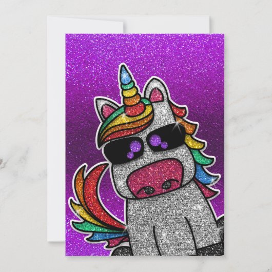 Paarse Verjaardagsfeestje Regenboog Glitter Eenhoo Kaart (Voorkant)