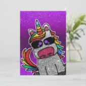 Paarse Verjaardagsfeestje Regenboog Glitter Eenhoo Kaart (Staand voorkant)