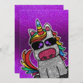 Paarse Verjaardagsfeestje Regenboog Glitter Eenhoo Kaart (Voorkant / Achterkant)