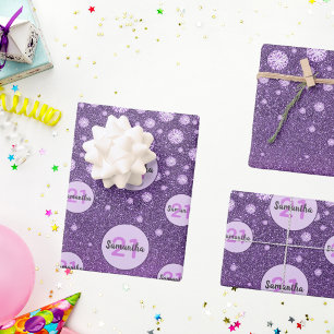 Paarse verjaardagsglitter roze monogram luxe inpakpapier vel