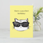 paarse verjaardagskaartje pun grappige kat kaart (Staand voorkant)